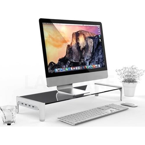Desktop Monitor Notebook Laptop Stand Space Bar Non-slip Computer Desk Riser with 4ports USB Hub Data Transmission Fast Charger