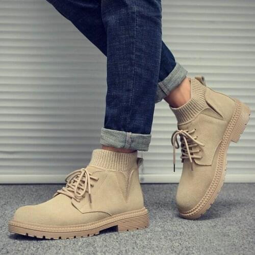 2019 Autumn new Martin boots Men lace-up Tooling boots outdoor Comfortable desert boots Socks mens shoes C22-84