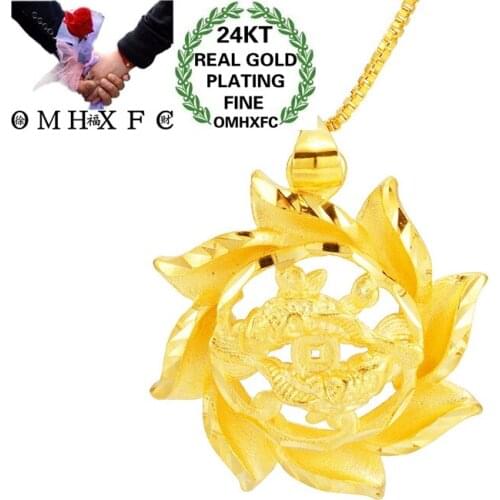 OMHXFC Jewelry Wholesale PN420 European Fashion Fine Woman Girl Party Birthday Wedding Gift Flower Carp 24KT Gold Pendant Charm