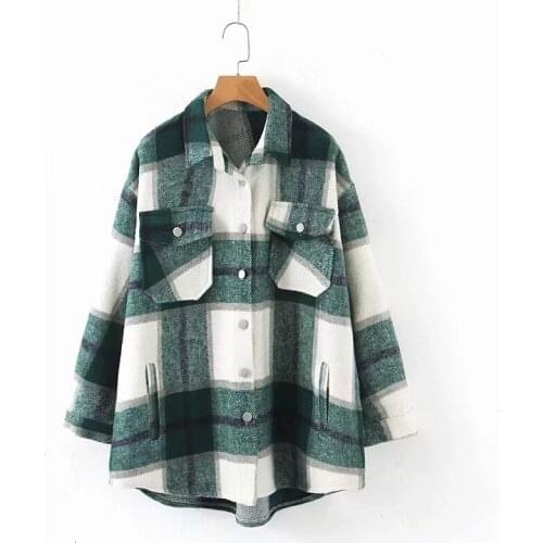Autumn Winter Plaid Oversize Shirt Women Casual Loose Checker Streetwear Coat