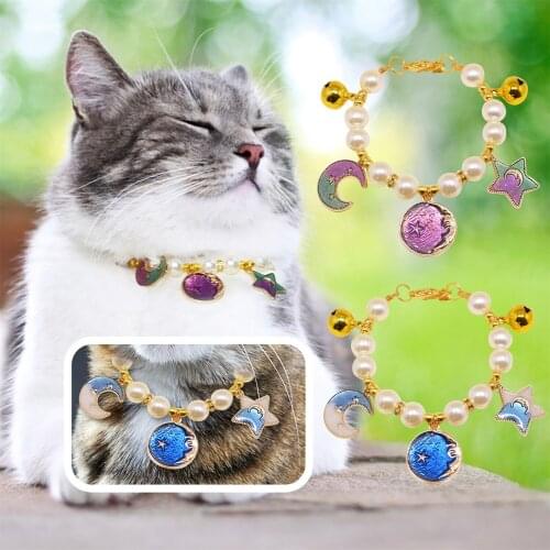 Pet Star Pearl Necklace Cat Neck Ornament Dog Bell Collar Fashion Jewelry Decoration Necklace Cat Accessories Necklace 2021