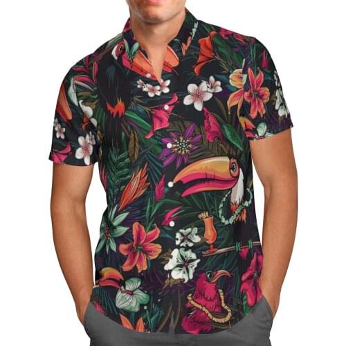 Bird Weeds 3D Print Beach Hawaiian 2021 Summer Shirt Short Sleeve Shirt Streetwear Oversized 5XL Camisa Social Chemise Homme-366