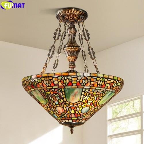 FUMAT Tiffany Style Pendant Lamp Stained Glass Baroque Reverse Chandelier Art House Decor Light The British Royal Family Light