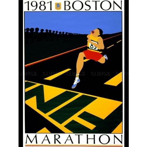 ADVERTISING SPORT BOSTON MARATHON 1981 RACE RUN FINISH LINE Art print Silk poster Home Wall Decor