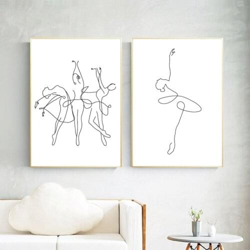 Self-adhesive wall sticker Abstract Ballerina Print One Line Body Drawing Art Picture Dance Poster Girl Room Wall Decor