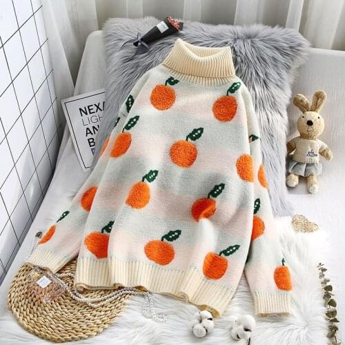 Sweet Turtleneck Knitted Women Sweater And Pullovers Thicken Warm Long-Sleeved Casual All Match Female Pulls Outwear Coats Tops