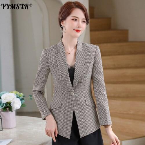 Womens Plus Size Jacket 2021 New Autumn and Winter Slim Long-sleeved Suit High-quality Plaid Ladies Office Suit Business Wear