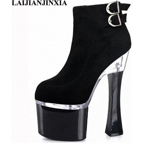 2016 Time-limited Boots Botas Mujer Fashion Womens Ankle Boots For 18cm Thick High Heels Platform Pumps Inch Heel Shoes Spool