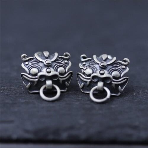 Fine Sterling S925 Silver Earrings Women Girl Luck Bless Dragons Son Stud Earrings 10.5x13.2mm