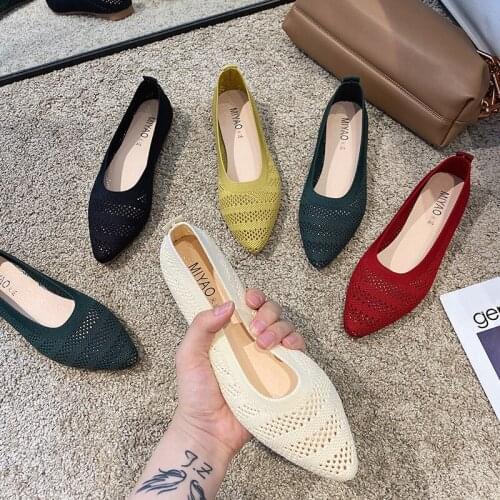 Spring/Autumn Shoes Womens Flats 2021 Casual Pointed Toe Woven Hollow Shallow Casual Breathable Flat Shoes Zapatos Para Mujer