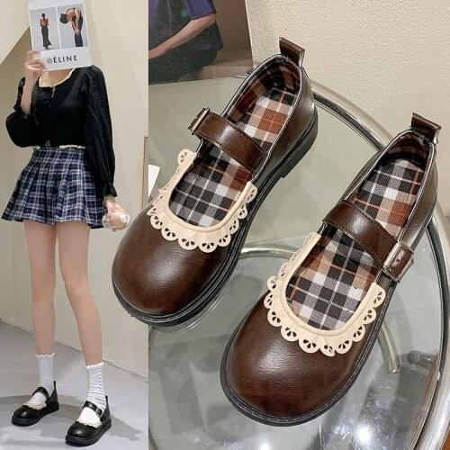 2021 Black Platform Platform Shallow Mouth Japanese Shoes Womens All-match round Head Retro College Style Big Head Doll Shoes