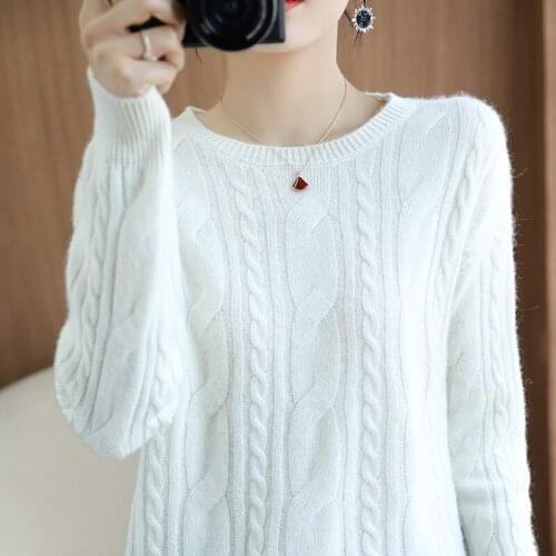 Cashmere sweater women O-neck knitted wool sweater 100% pure wool knitted pullover warm bottoming shirt loose large size
