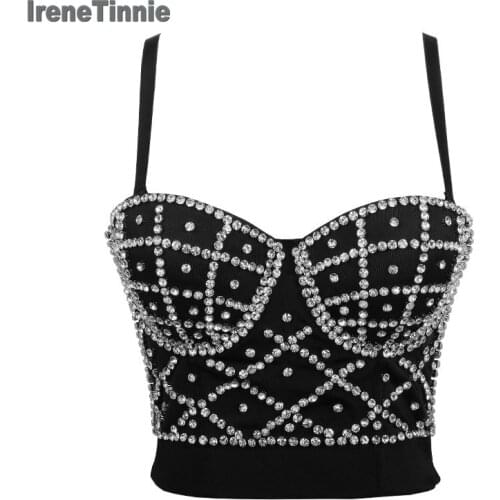IRENE TINNIE Womens Rhinestone Crop Top Sexy Backless Strap Beaded Corset Festival Night Club Party Wedding Camis