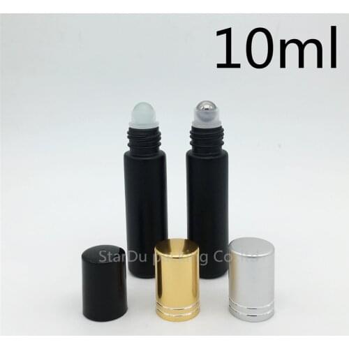 10pcs 10ml black roll on perfume bottle, 10cc Frosted essential oil rollon bottle, small glass roller container