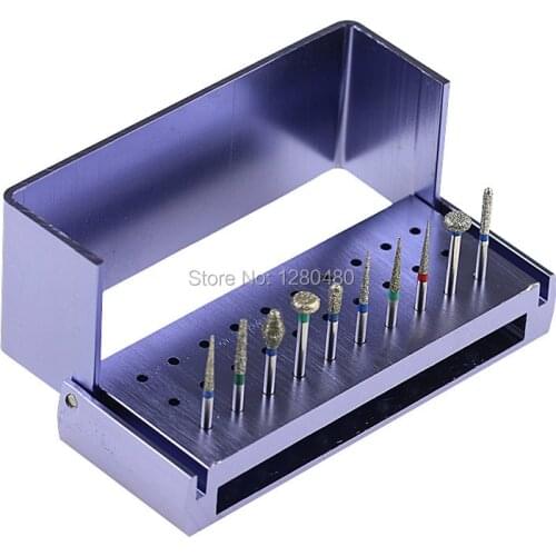 10Pcs Dental Materials Diamond Burs FG1.6 Polishing Polishers And 1Pcs Disinfection Carbide Burs Holder Block Drills Dentistry