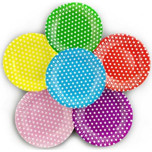 120pcs 7in Paper Plate DIY Dots Disposable Plate Round Paper Dish For Children Festival Supplies Party Favors
