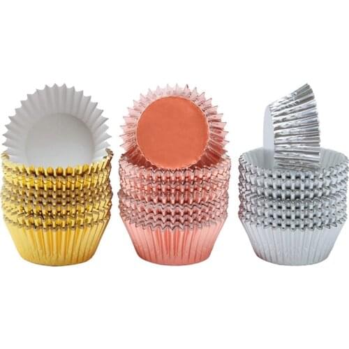 300 Pieces Foil Metallic Cupcake Liners Muffin Paper Cases Baking Cups, Gold, Silver and Rose Gold, 2-Inch