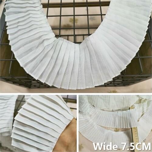 7.5CM Wide White 3D Pleated Chiffon Ribbon Lace Collar Applique Trim DIY Fold Sewing Accessories For Women Dress Skirts Decor