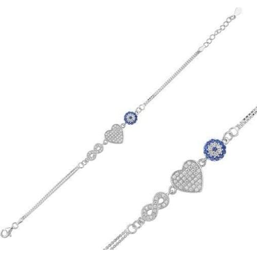 925 Sterling Silver Bracelet with Heart and Infinity Evil Eye Design