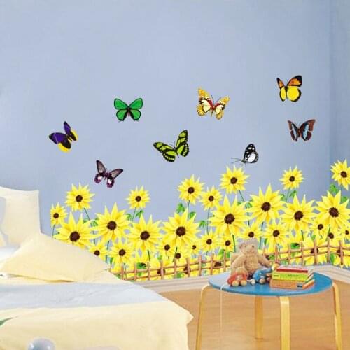 Butterfly sunflower skirting line wall sticker PVC Material DIY wall decals For Living room kids room baseboard decor sticker
