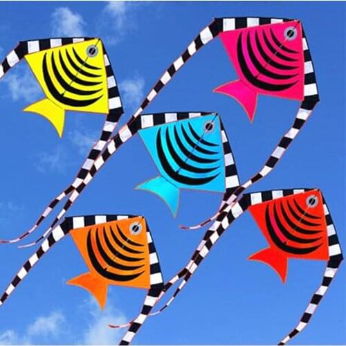 Free shipping rainbow fish kite nylon ripstop outdoor toys flying bird kite tails beach fun kite string stunt kite bar glider