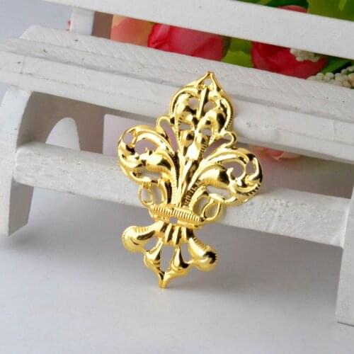 Free shipping Retail 10Pcs Gold Filigree Wraps Connectors Metal Crafts Decoration DIY Findings Ancient Hollow 35 x 50mm F0781