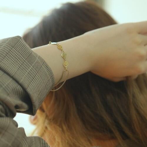 Smiley Face Chain Jewelry Woman Stainless Steel Luxury Bracelet Layered Aesthetic Copper Jewelry