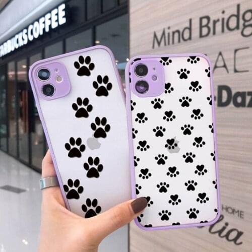 Cat Dog Paw Animal luxury shell Phone Cases funda matte transparent For iphone 7 8 11 12 plus mini x xs xr pro max cover