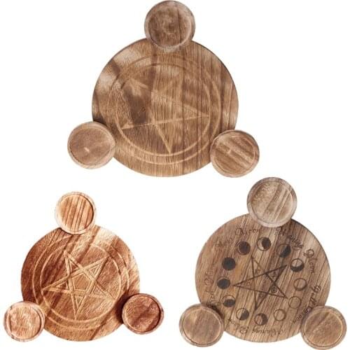 Wooden Candle Holder Astrology Pentacle Altar Plate Divination Candlestick Table Energy Ornaments Tarot Supplies