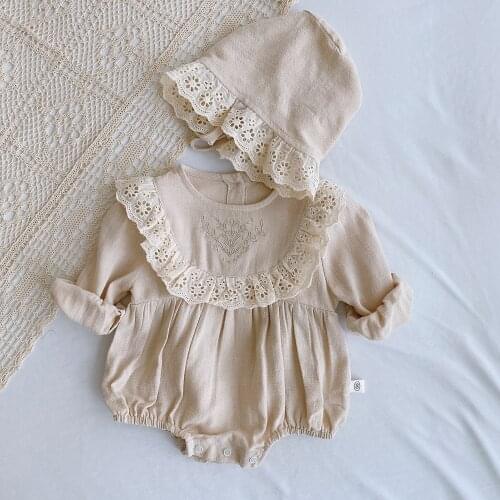 Baby Lace Romper Girl Pure Beige Romper baby girl clothes baby girl outfit baby girl fall romper +hat