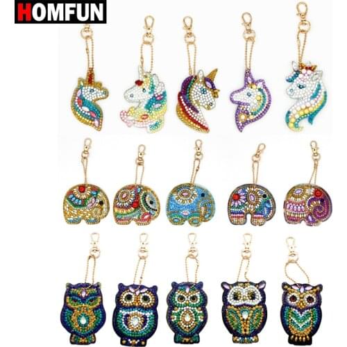 HOMFUN 5D Diamond Painting Keychain Special Rhinestone Embroidery Pendant DIY Craft Kits Cross Stitch Key Chain Accessories