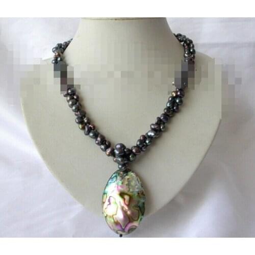 Jewelr 005281 2strands baroque black pearl necklace abalone shell pendant