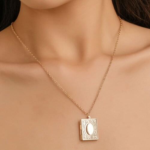 Gold Color Creative Magic Book Necklace Book Openable Pendant Necklace Photo Locket Box Necklace Jewelry Couple Friend Gift