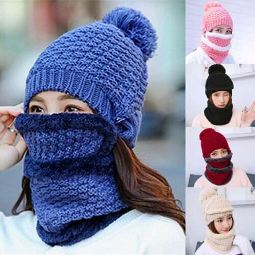 2020 Women Ladies Winter Beanie Hat+Scarf 3PCS Set Warm Knitting Wool Thick Fleece Lined Ski Cap 7 Colors