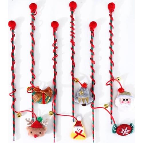 Cat Cartoon Plush Bell Funny Cat Stick Sprout Pet Interactive Christmas Tree Candy Snowman Toy Cat Accessories Pet