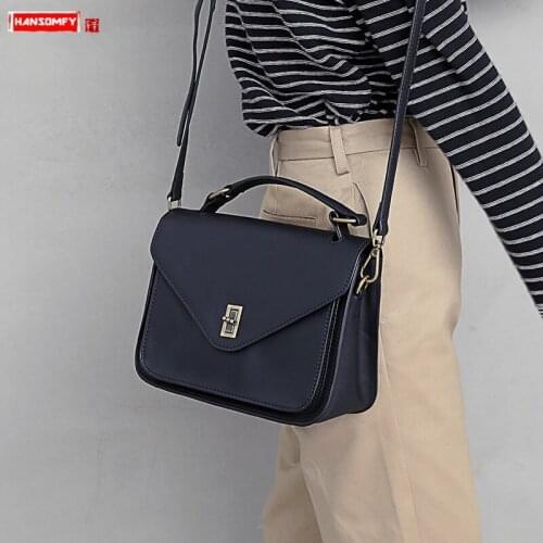 Leather Bag Women Handbag 2021 New Wild Simple Literary Lock Shoulder Portable Messenger Bag Female Leather Small Square Bags