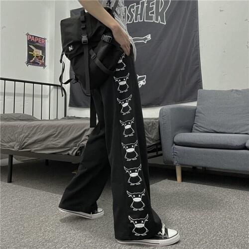 Summer WomenS Wide-Leg Pants Cartoon Print Harajuku Trousers Women Streetwear Autumn Fashion Street Sweatpants 2021 Tide