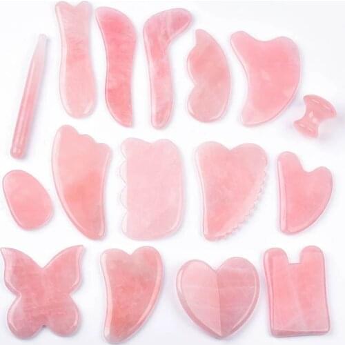 Gouache Face Massager Natural Rose Quartz Gua Sha Tool Massage Head Neck Crystal Stone Mineral Skin Care Beauty Health Scraper