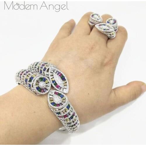 ModemAngel Luxury African Bangle Ring Sets Fashion Dubai Bridal Jewelry Sets For Women Wedding brincos para as mulheres