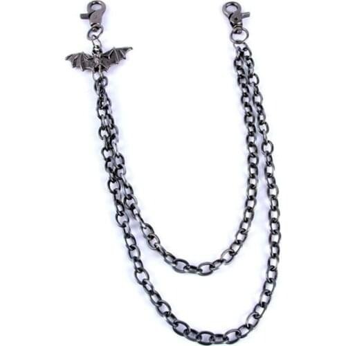 Fashion Punk Hip-hop Trendy Bat Belt Waist Chain Male Pants Chain Hot Men Jeans Black Metal Wallet KeyChain DR21