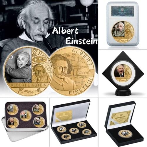 Famous Physicist Gold Plated Commemorative Coins Set with Coin Holder Collectible Challenge Coin Educational Souvenir Gift