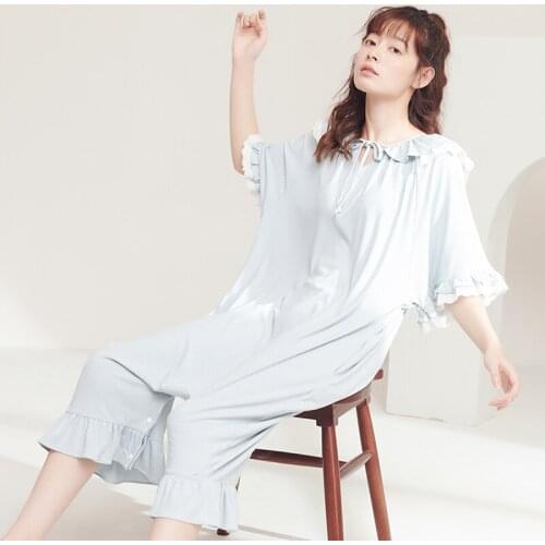 Newest Women Pajamas Set Summer Bodysuit Short Sleeve Modal Sleepwear Pijamas Home Clothing