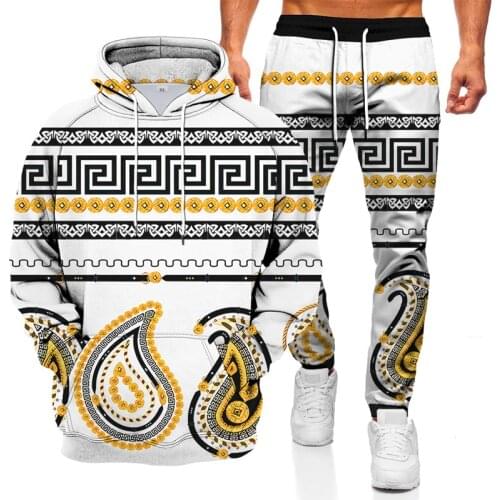 2021 new mens sweater sportswear suit spring and autumn striped 3D printed hoodie mens casual suit 2-piece set