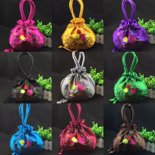 New Beautiful Chinese Handmade Embroider Flower Silk Handbag Coin Purse Bag