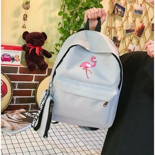 New Stylish New Flamingo Women Girls Embroidery Backpack Travel Cute Canvas Backpack Female School Bags for Teenagers