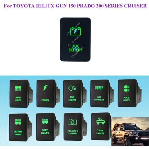 Green LED DIY Switch 12V 3Amp AUX BATTERY Push Button Switch ON OFF For Hilux Prado 150 200 Toyota 2015 Rav4 + Wire