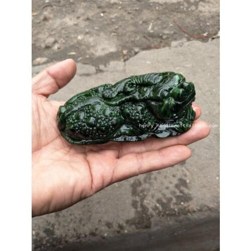 Rare He Tianjade---Gree jade Beast Statue / Sculpture,Free shipping