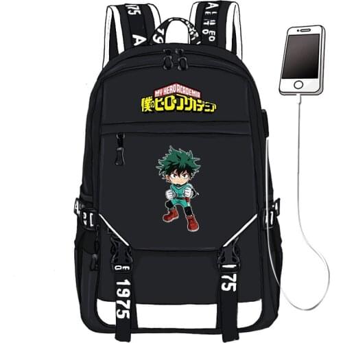 My Hero Academia One for All Printing Backpack Unisex Travel Backpack USB Interface Laptop Backpack Canvas School Book Bags