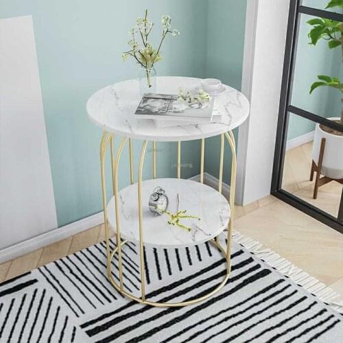 Nordic Marble Living Room Sofa Gold Coffee Table Simple Modern Furniture Balcony Creative Double-layer Small Round Table