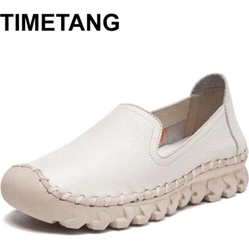 TIMETANG new genuine leather fashion wild shoes size (35-40) spring and autumn round flat pedal flat Womens shoes hot sales773